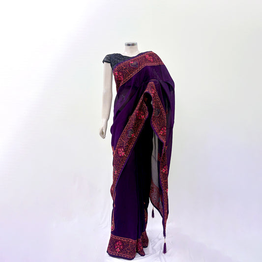 Purple Embroidered Saree