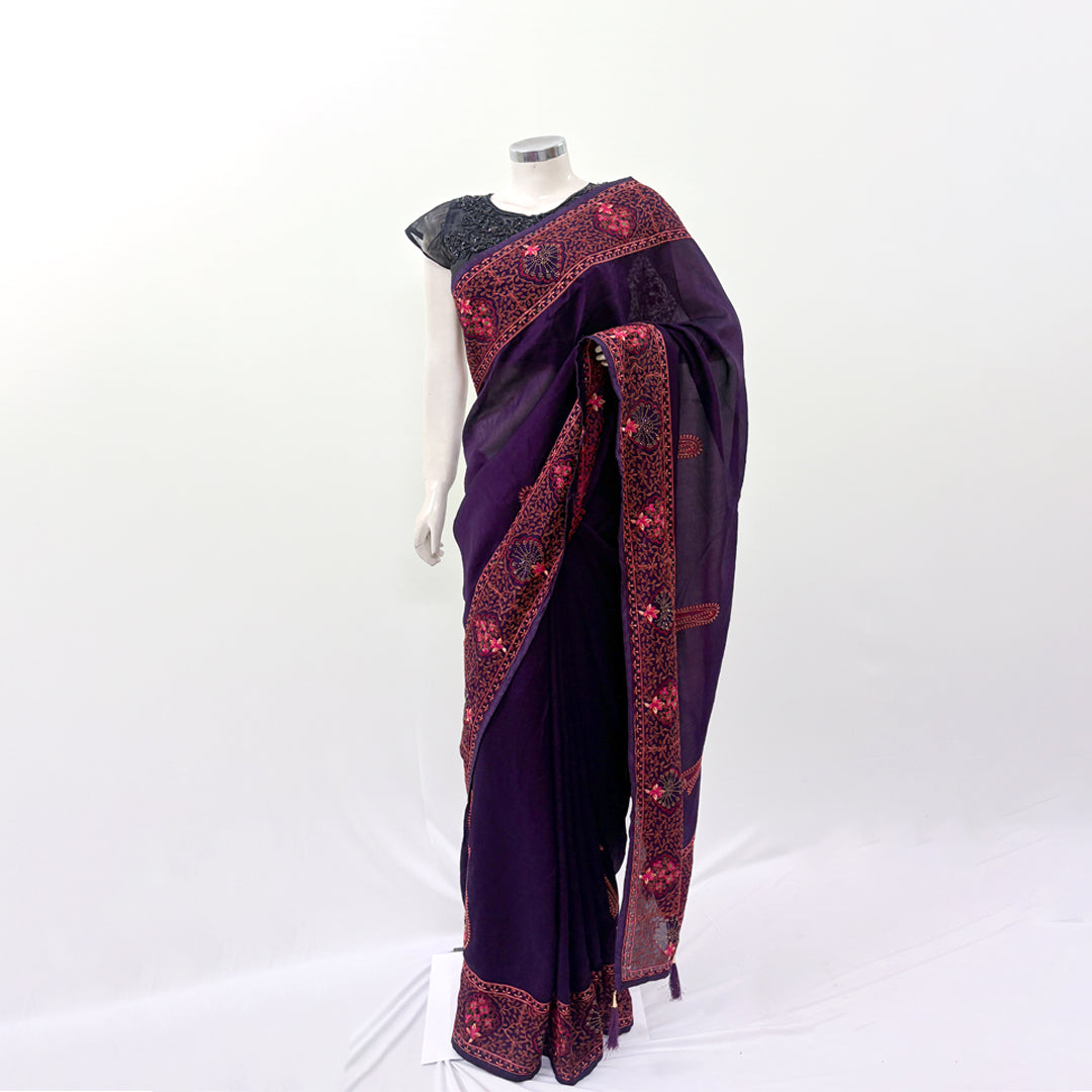 Purple Embroidered Saree
