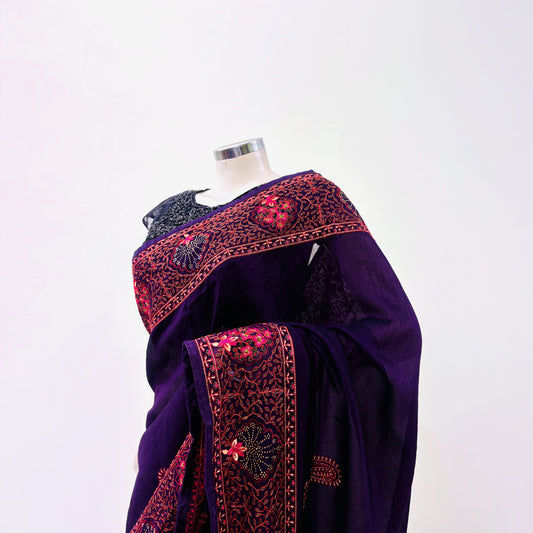 Purple Embroidered Saree