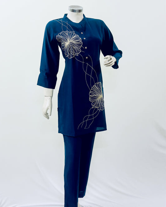 Midnight Bloom Embroidered Co-ord Set