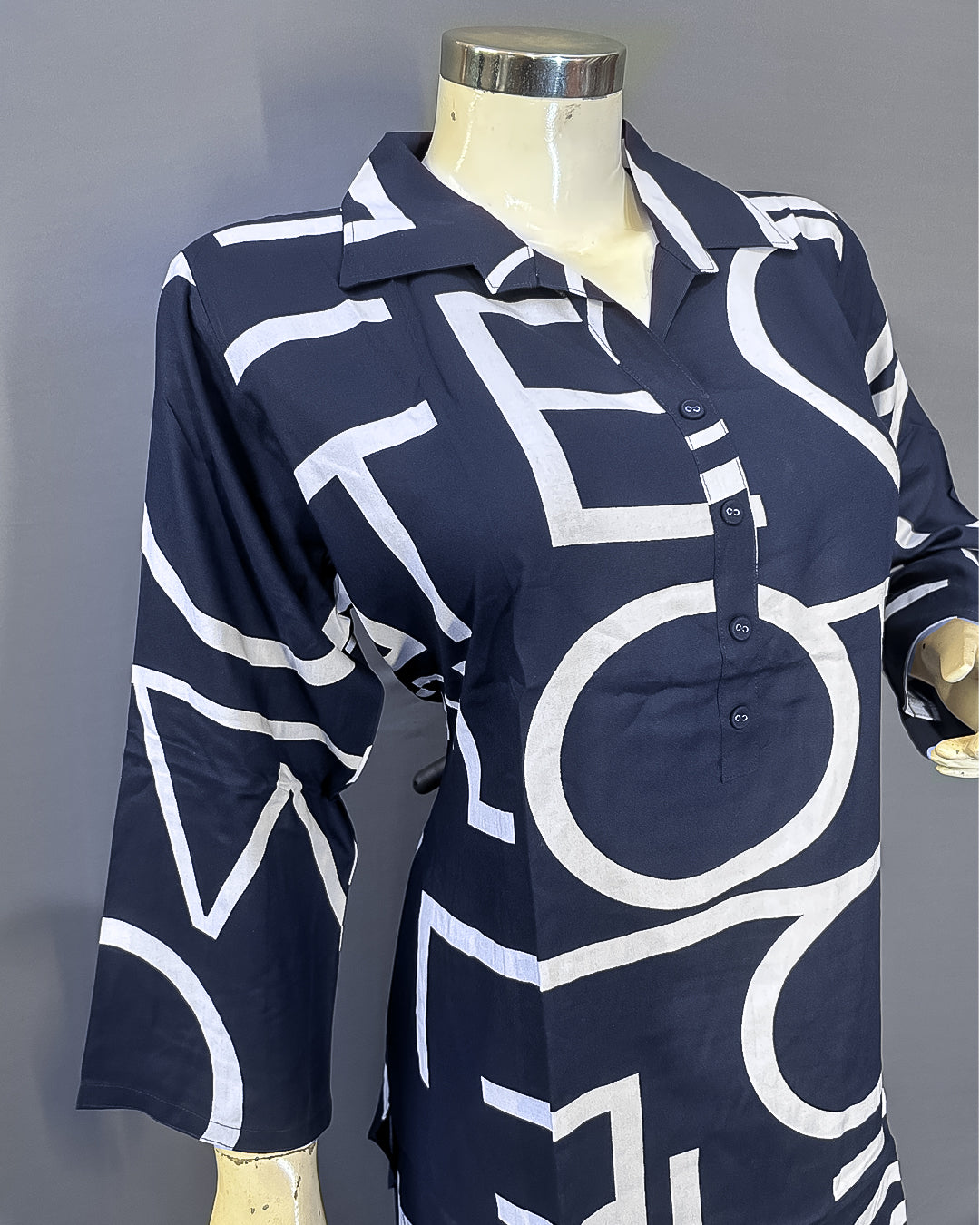Urban Script Rayon Co-ord Set (Navy Blue)