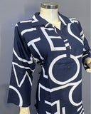 Urban Script Rayon Co-ord Set (Navy Blue)