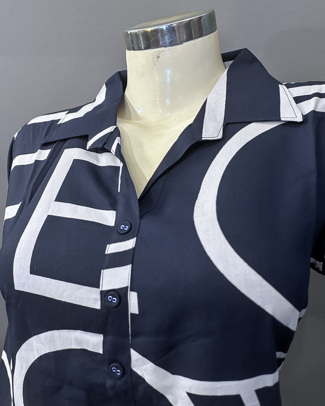 Urban Script Rayon Co-ord Set (Navy Blue)