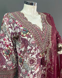 Vintage Burgundy Floral Rayon Cotton Kurti Set