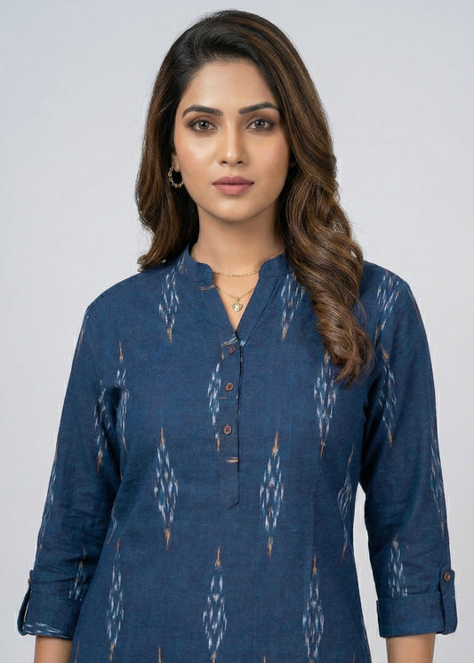 Navy Blue Ikat Cotton Top
