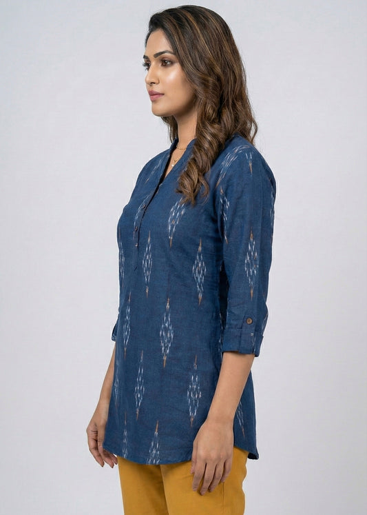 Navy Blue Ikat Cotton Top