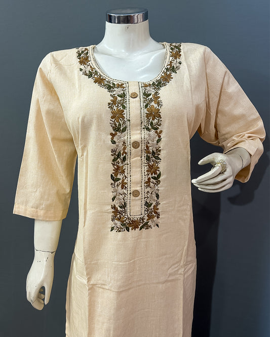 Sand Dune Embroidered Linen Cotton Kurti Set