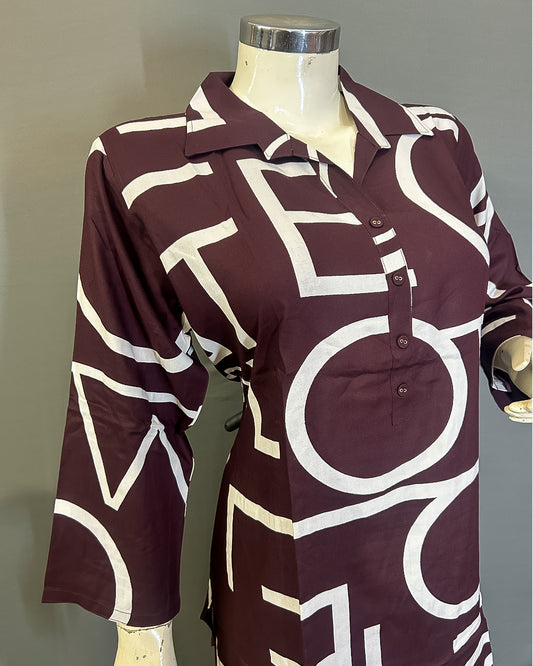 Urban Script Deep Co-ord Set (Maroon Rayon)