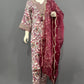 Vintage Burgundy Floral Rayon Cotton Kurti Set