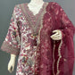 Vintage Burgundy Floral Rayon Cotton Kurti Set